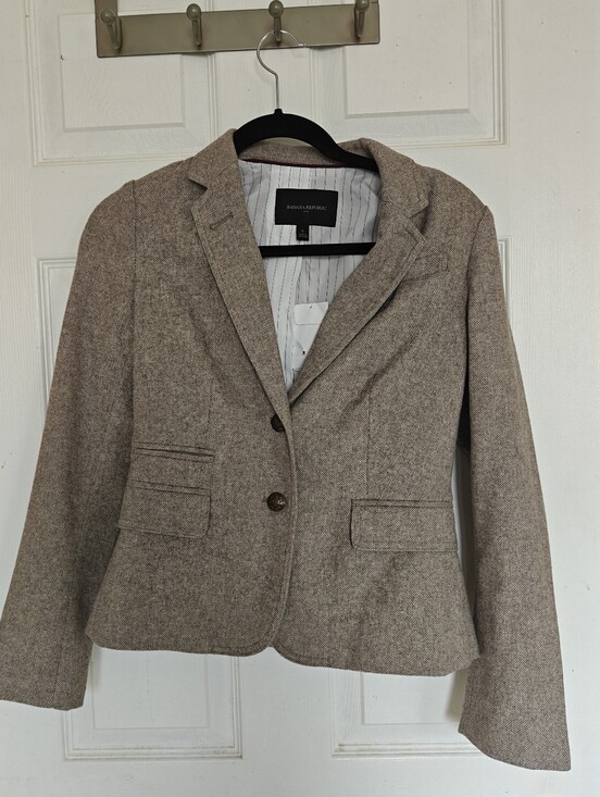 Banana Republic Jackets & Blazers - NWT Banana Republic Women's Tan Tweed Wool Blazer Jacket, Size 0